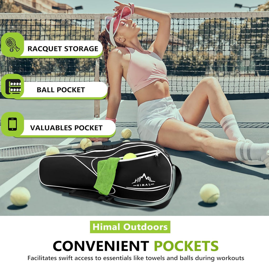 Himal 3 Racquet Tennis-Bag Premium Tennis-Racket-Bag with Protective Pad, Professional or Beginner Tennis Players, Lightweight Tennis Bag for All Ages,Black
