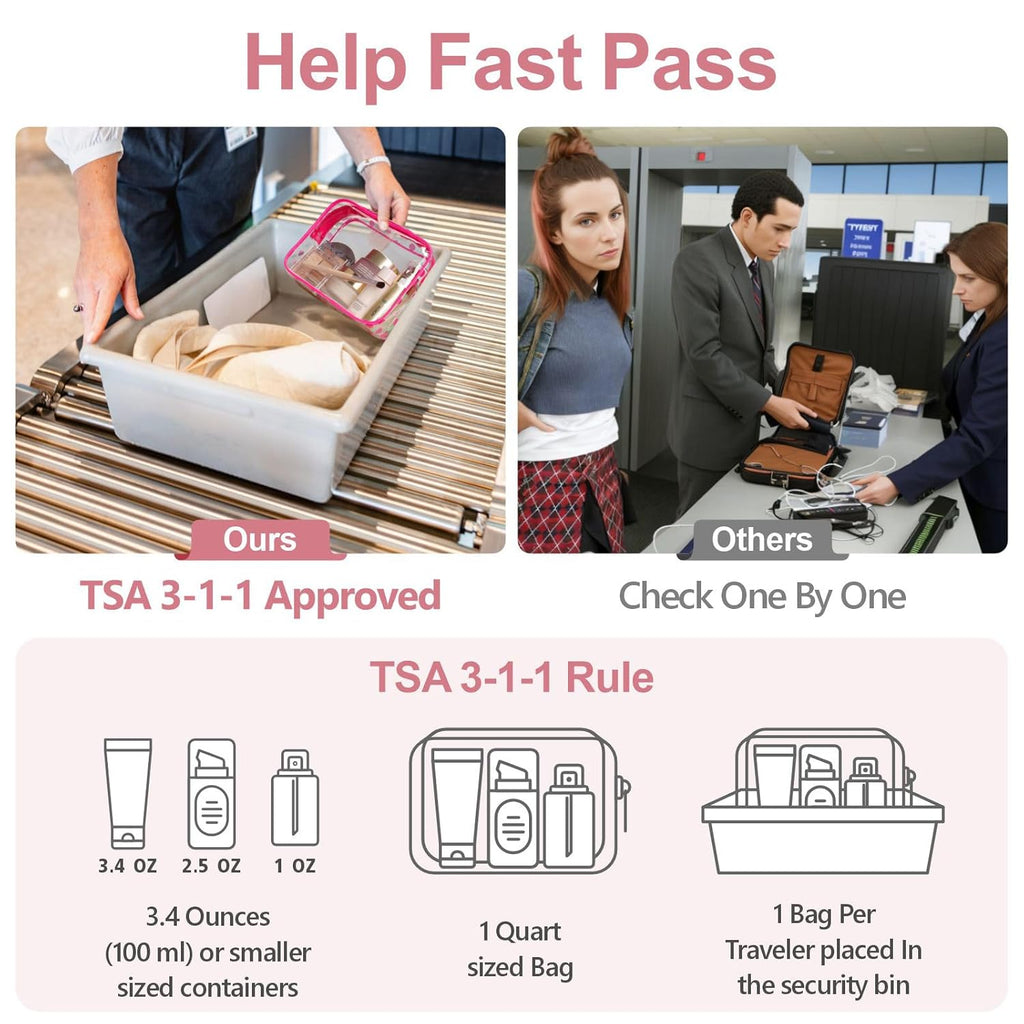 Clear Toiletry Bag,  3 Pack TSA Approved Toiletry Bag Quart Size Bag, Travel Makeup Cosmetic Bag for Women Men, Carry on Airport Airline Compliant Bag