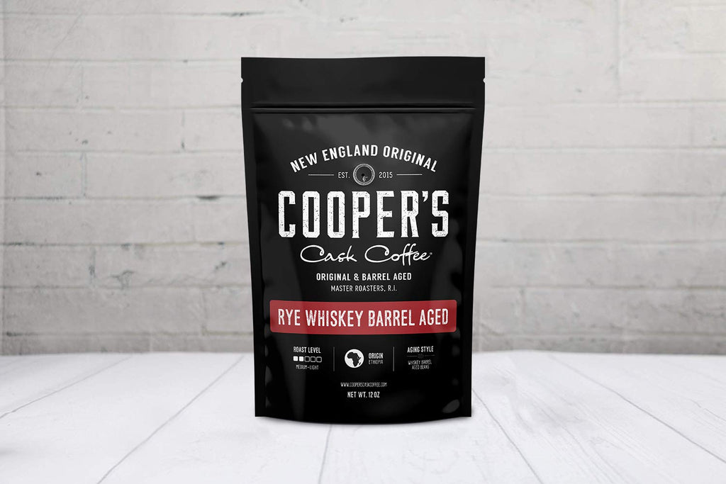 Rye Whiskey Barrel Aged Coffee, Single Origin Ethiopian Coffee Raw Beans Aged in Rye Whiskey Casks, Freshly Roasted 12 Oz Bags, Ground
